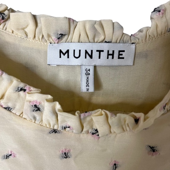 Munthe Curtis Floral Midi Dress Cream Size 38 Back Cutout Ruffle Trim - Picture 11 of 13